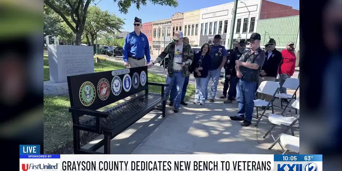 Veterans Bench Veterans memorial bench dedicated at Grayson County Courthouse