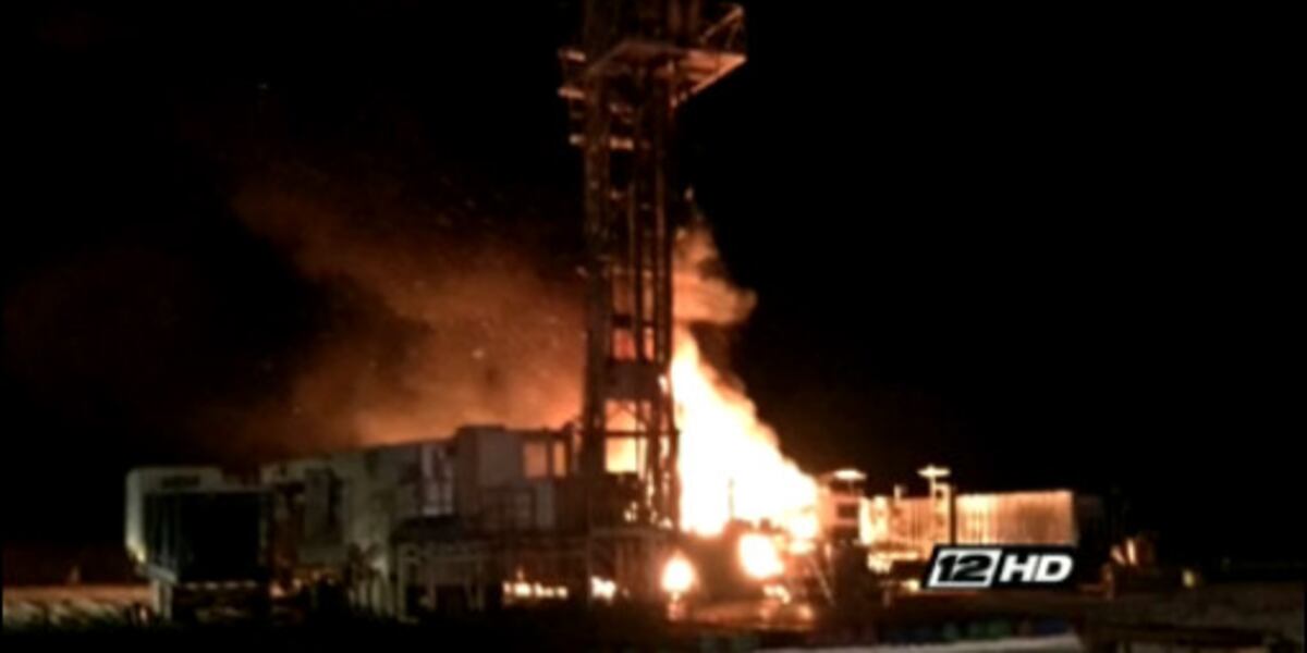 Oil rig catches fire in Coal County