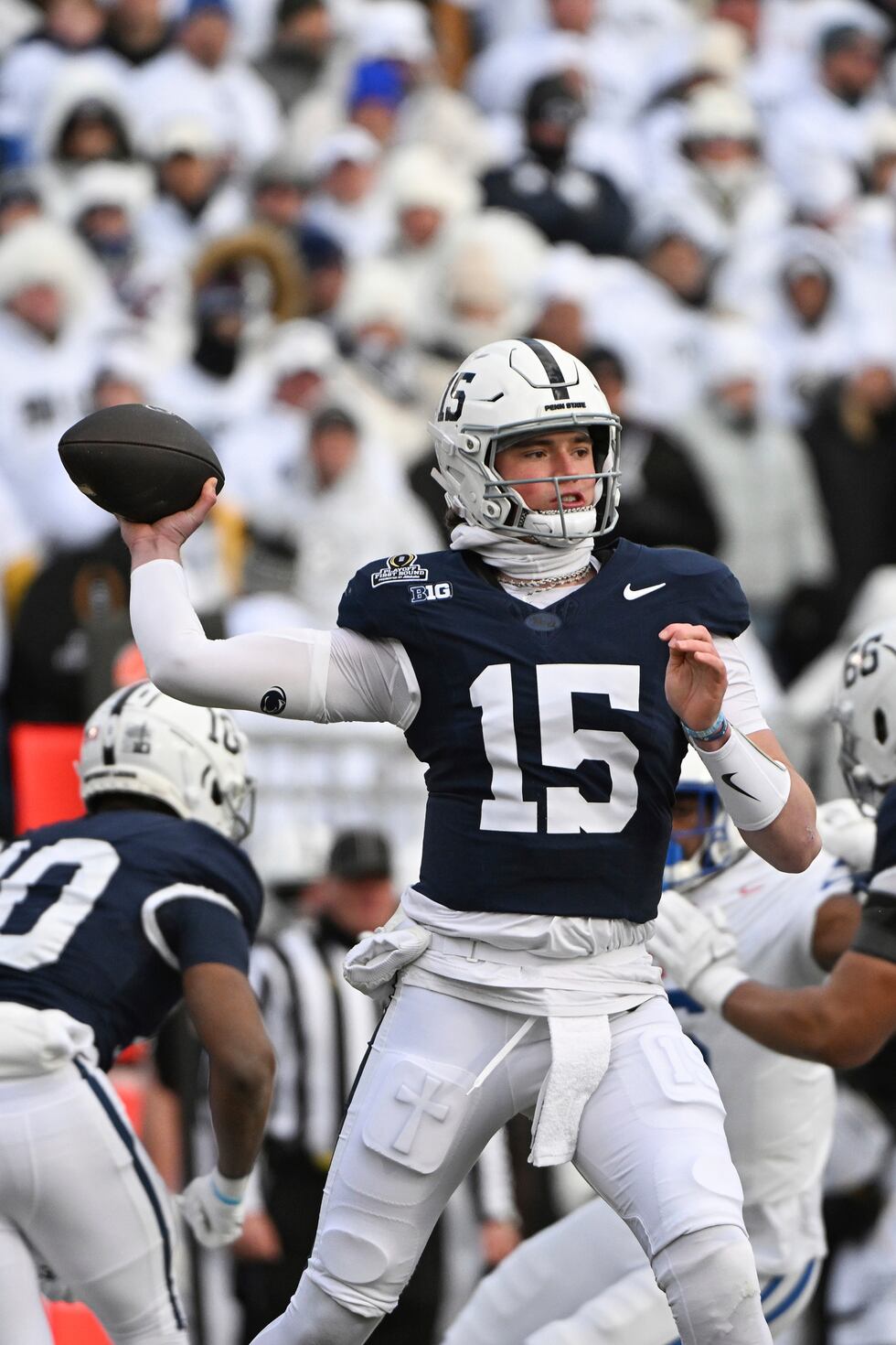 Penn State quarterback Drew Allar (15) throws a pass against SMU during the first half in the...