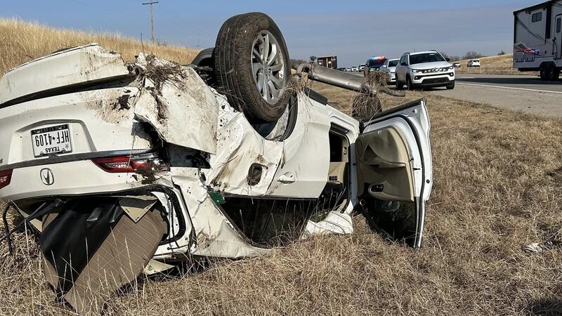 A vehicle rolled over several times in a single-vehicle crash on I-35 in Love County on Saturday.